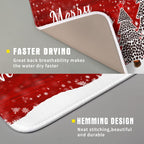 Merry Christmas Tree Red Dish Drying Mat for Kitchen Counter,Winter Snowflake Pine Drying Mat 16 x 18 Inch with Absorbent Reversible Microfiber Dish Drying Pad for Coffee Bar
