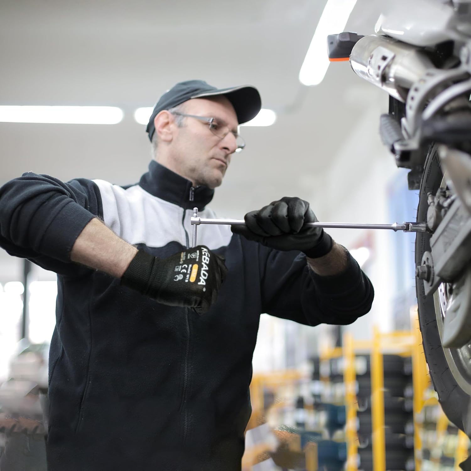 Kebada W1 Safety Work Gloves, PU Coated Touch Screen Work Gloves with Grip, Bulk Pack Working Gloves for Warehouse, Construction, Gardening and Mechanic Use, Black, 50 Pairs, Large