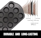 12+24 Muffin Pan Set (2 Pack) - Nonstick Cupcake Tins Dark Gray | Heavy Duty Carbon Steel, Rustproof, Oven Safe Baking Gift