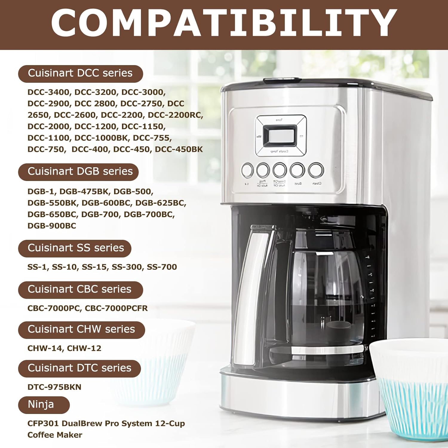 KEEPOW Reusable Coffee Filter Replacement 12-Cup, Compatible with Cuisinart Coffee Makers, Gold Tone Coffee Filter Basket 10-12 Cup