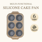 2-Pack Silicone Foldable Muffin Pans With Metal Reinforced Frame Silicone Cupcake Molds Nonstick 6 Cups For Baking,Homemade Muffins,Cupcakes,Egg Bites,Brownies,Puddings