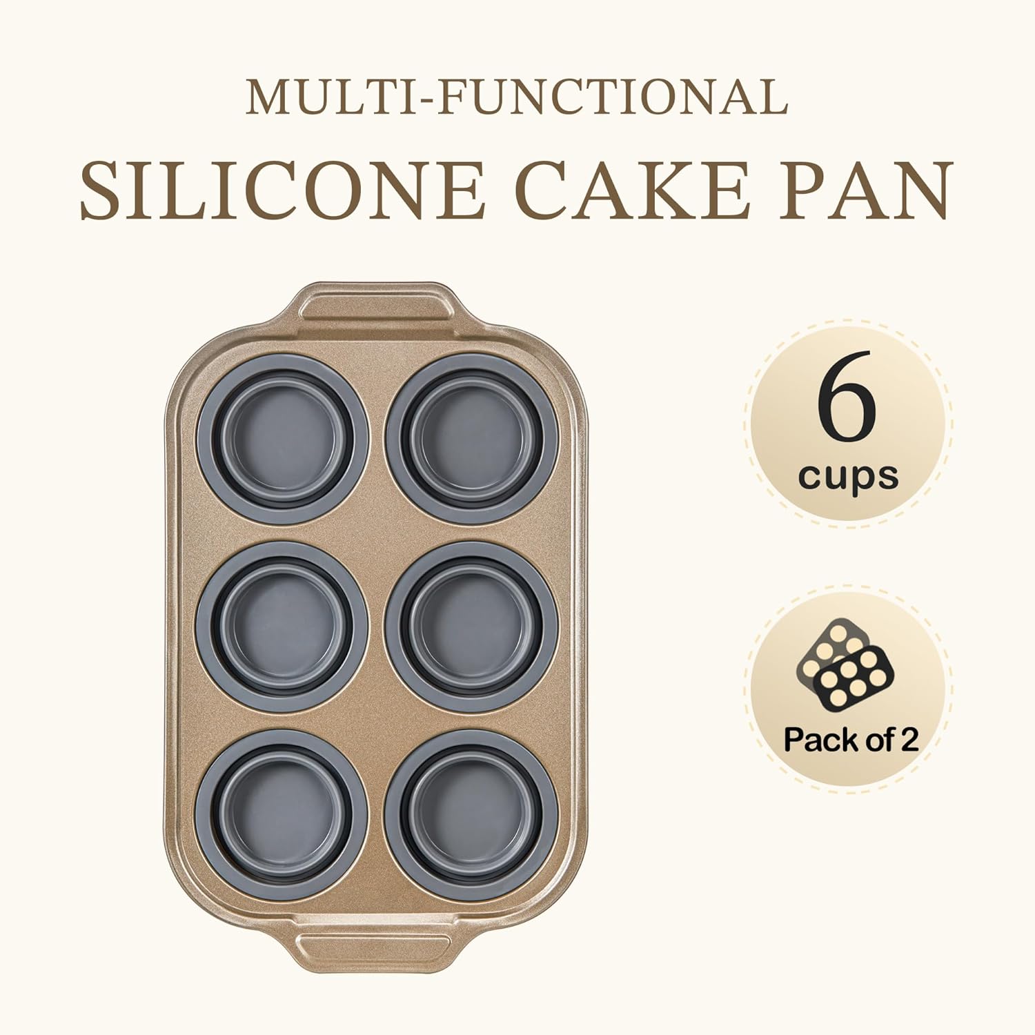 2-Pack Silicone Foldable Muffin Pans With Metal Reinforced Frame Silicone Cupcake Molds Nonstick 6 Cups For Baking,Homemade Muffins,Cupcakes,Egg Bites,Brownies,Puddings