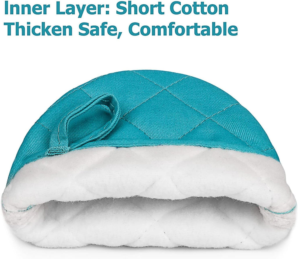 1 Pair Short Oven Mitts, Heat Resistant Silicone Kitchen Mini Oven Mitts for 500 Degrees, Non-Slip Grip Surfaces and Hanging Loop Gloves, Baking Grilling Barbecue Microwave Machine Washable