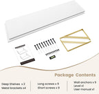 Floating Shelves for Wall, 12 Inch Deep Floating Shelves Set of 2, 55W x 12D Large Wall Shelf with Sturdy Metal Brackets for Living Room, Bathroom, Bedroom and Kitchen, White with Gold Bracket