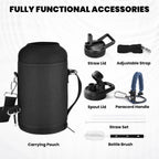 Insulated Water Bottle 64 oz, Triple Wall Vacuum Stainless Steel (Cold for 48 Hrs), Leak Proof & Non-BPA, Half Gallon Water Flask Jug with Paracord Handle & Straw Spout Lids, Navy Blue