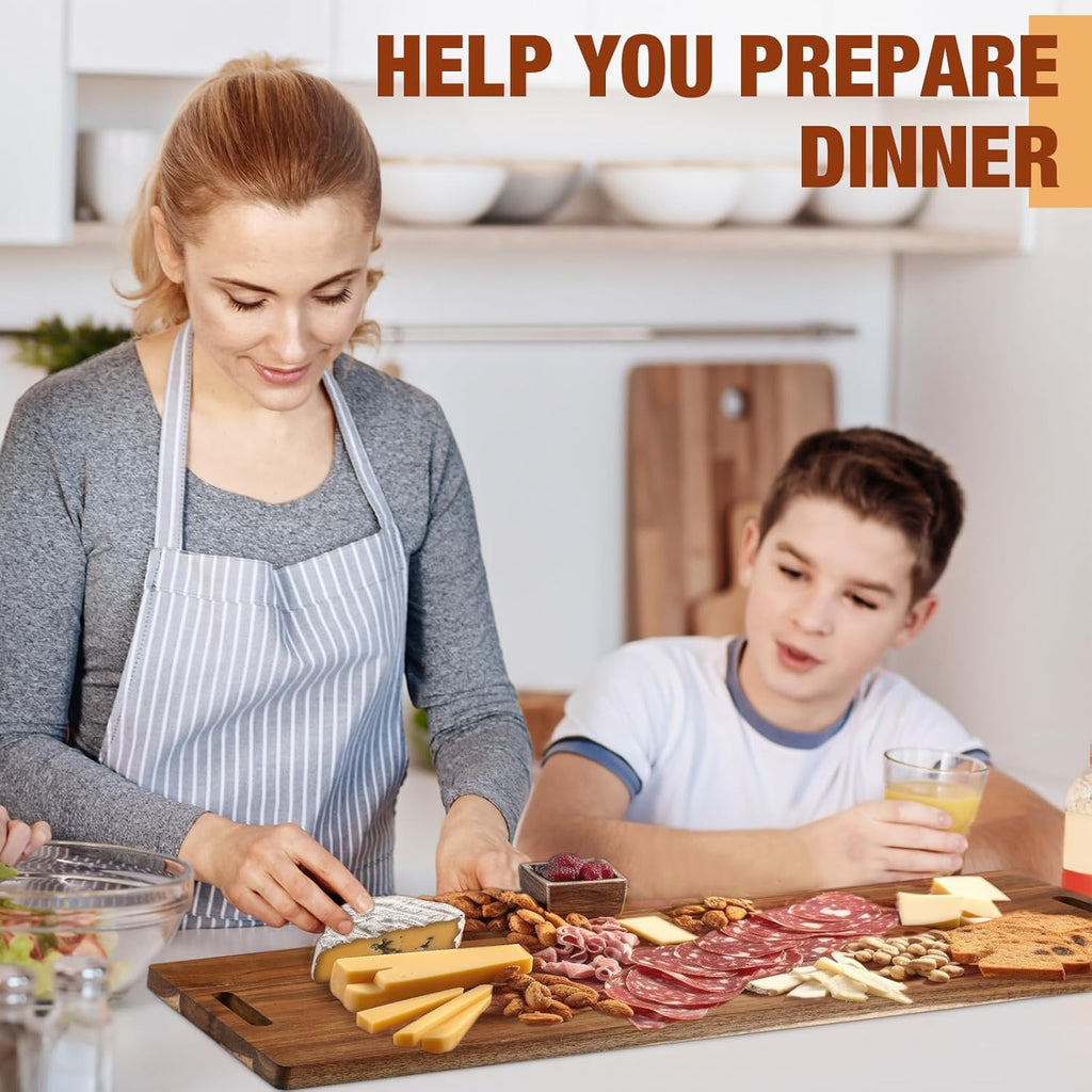 Skylety 4 Pieces 35.4" Acacia Wooden Cheese Serving Board with Handles Large Charcuterie Board Wooden Cutting Board for Appetizers Food, Cheese Board for Bread Meat Display Kitchen Decoration