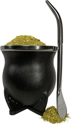Handcrafted yerba mate gourd (mate cup) authentic calabash, leather wrapped, perfect for Argentinian or Uruguayan mate. Includes stainless steel bombilla for a true yerba mate experience (camionero)