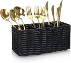 Ayiaren Wicker Silverware Cutlery Holder Black Flatware Utensil Caddy Best Silverwares Organizer Storage for Countertop Party Kitchen Utensils Holder Flatware Silverware Caddy Spoon and Fork Holders