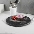 Koville Brazilian Natural Marble Cutting Board for Kitchen, 11" Round Hand Crafted Marble Slab for Cheese, Charcuterie, Pastry Board - Wedding Gift, House Warming Gift(Blue Fantasy)