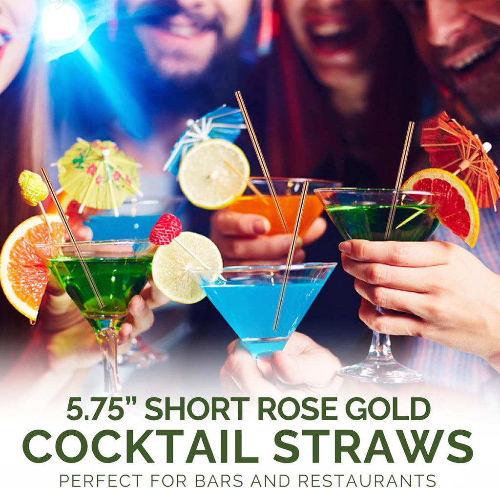 Rose Gold Paper Cocktail Straws, 5.75 inch, 500 counts, Disposable Short Small Drinking Straws for 8oz 10oz Cups