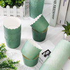 Whaline 120Pcs Sage Green Paper Baking Cups Scalloped Edge Cupcake Wrappers Gradient Green Cupcake Muffin Cases for Wedding Birthday Baby Shower, 3 Colors