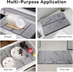 Large Stone Dish Drying Mat, Foldable Stone Drying Mat, 24" x 16" Diatomaceous Earth Drying Mat for Kitchen Counter, Super Absorbent Fast Dry Mat, Drying Board Diatomaceous for Kitchen, Marble Gray