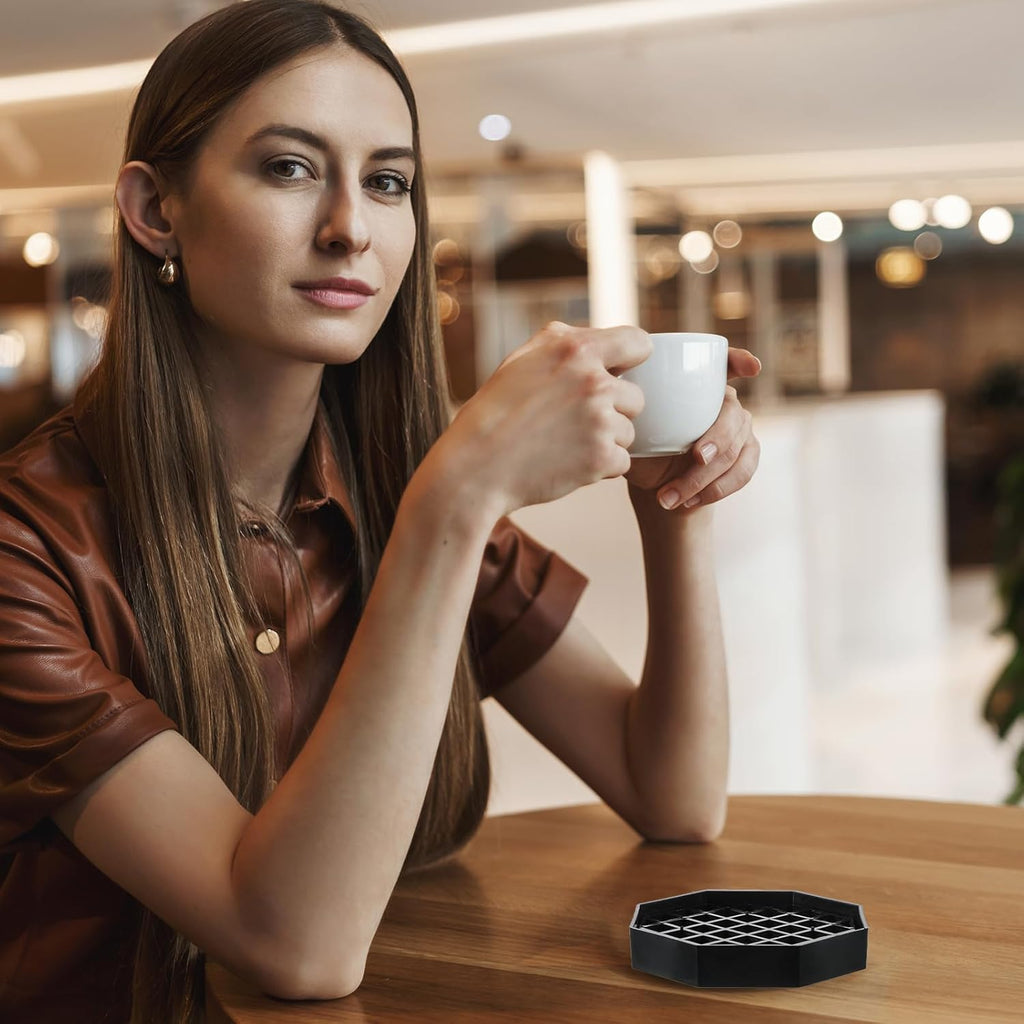 2 Pcs Coffeecountertop Octagon Driptrays, Coffee Drips Tray, 4" Drip Trays, Black Plastic Drips Tray Coaster with Honeycomb Grid for Coffee Station or Kitchen Drink Tea Wine Spill Protection