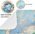 Marble Dish Drying Mat for Kitchen Counter Blue Teal Turquoise Gold Drying Mat 16 x 18 Inch with High Absorbent Reversible Microfiber Dish Drying Pad Dish Rack Pad Drainer Mat for Coffee Bar