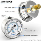 MEANLIN MEASURE 0~300Psi Dry Pressure Gauge Stainless Steel 1/4" NPT 2" FACE DIAL Waterproof for Air Compressor Air Regulator Water Filter Center Back Mount, with 1/2" NPT and 3/8" NPT Hex Bushing