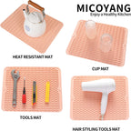 Silicone Dish Drying Mat for Multiple Usage,Easy clean,Eco-friendly,Heat-resistant Silicone Mat for Kitchen Counter or Sink,Refrigerator or drawer liner Pink L 16 inches x 12 inches