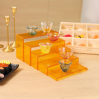 Goabroa Acrylic Display Risers, 2 Sets 5 Tier Rectangular Risers Display Stands, Acrylic Display Shelves for Figures, Cupcake, Perfume Display, Transparent Orange