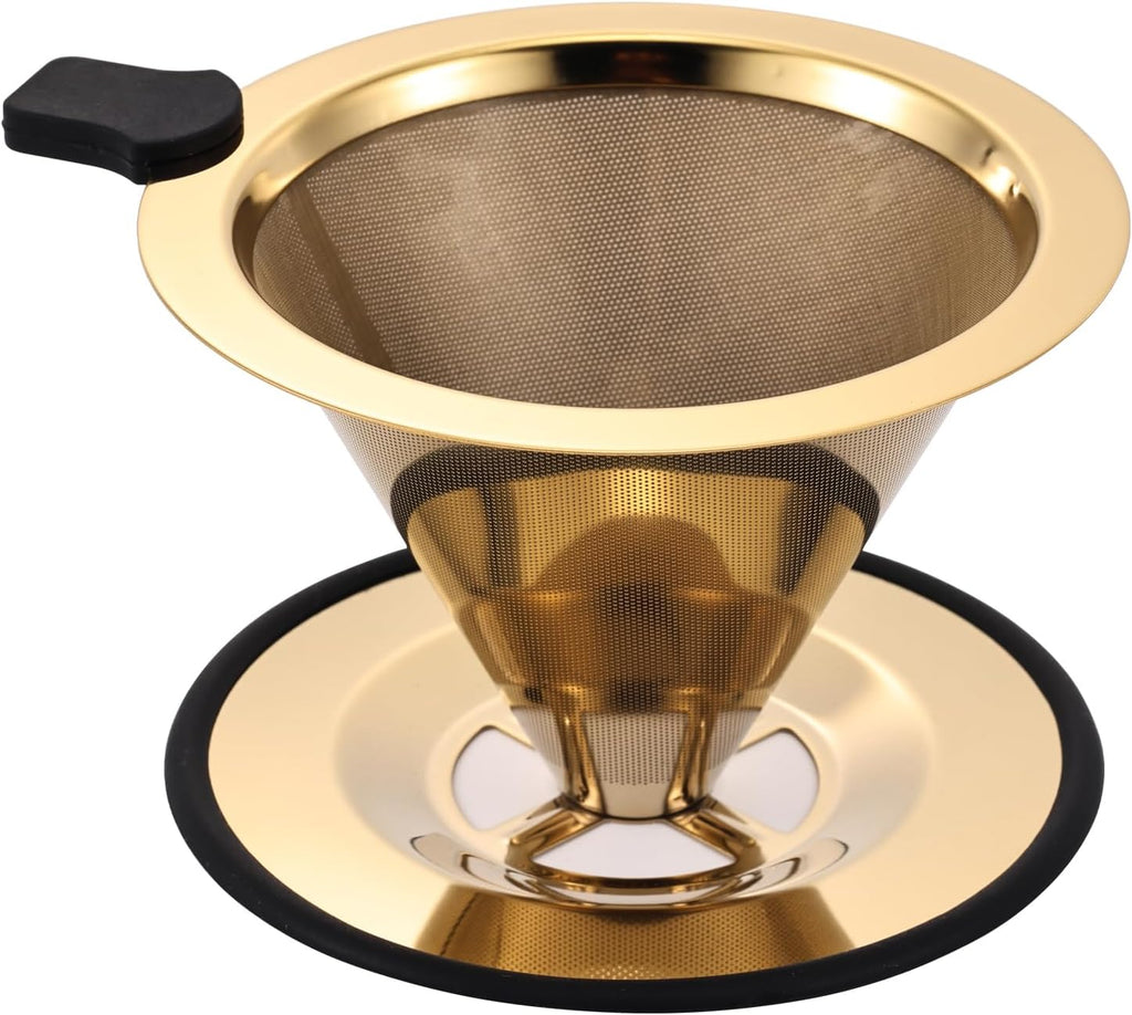 Small Size Pour Over Coffee Dripper, Stainless Steel Metal Cone Drip Coffee Filter, Paperless and Permanently Reusable, Double Mesh Coffee,TeaFilter for 1-2 Cups
