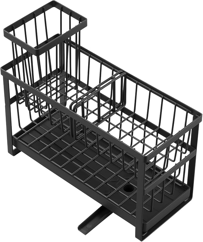 VEVOR Kitchen Sink Caddy Organizer, 2 Tier Sponge Holder for Kitchen Sink with High Brush Holder & Divider, Storage Rack with Rotatable Drainage Spout, Countertop Organizers and Storage Essentials