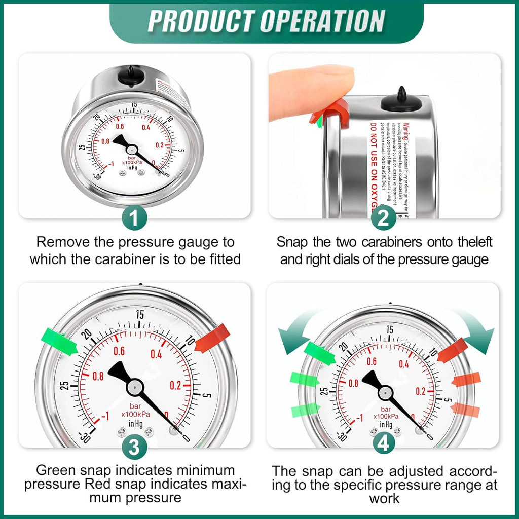 -30inHG-0PSI Stainless Steel Liquid Filled Pressure Gauge, 2.5" Dial Size, 1/8" NPT Back Mount, for Tube, Water Pump, Gas, Liquid, Pressure Test (with Range Mark Pointer)