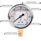 Glycerin Filled Pressure Gauge 300psi/20bar, Stainless Steel case, Brass Inside Construction, 2-1/2" dial, 1/4" NPT Rear Connection.