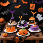 YQUQWN 24 PCS Halloween Black Orange Purple Glitter Bat Cupcake Decorations, Halloween Cupcake Selection, Suitable for Children's Birthday Party, Theme Party, Baby Shower Event Decoration Supplies