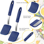 Silicone Cookie Spatula Turner 2 Pack Mini Brownie Spatula Flexible Kitchen Small Silicone Turner for Nonstick Cookware Heat Resistant No Scratch Flipper for Egg Pancake(Blue)
