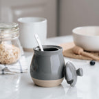 famiware Milkyway Sugar Bowl with Lid and Spoon, 10oz Ceramic Sugar Jar/Pot/Dispenser for Salt, Condiments, Spice, Seasonings, Sugar Container for Coffee Bar, Home, Kitchen, and Countertop, Dark Gray