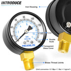MEANLIN MEASURE 0-160Psi Well Pump Pressure Gauge 1/4" NPT 2" FACE DIAL for Air Compressor RV Regulator Water Pressure Tester Lower Mount, with Teflon Tape