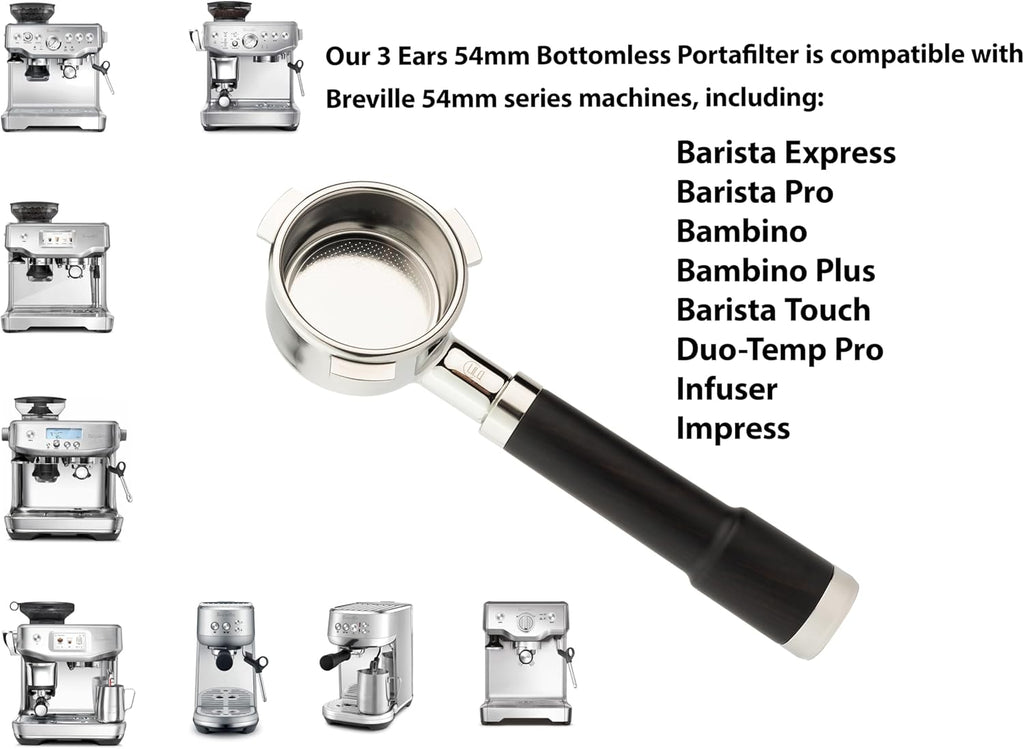 LILQ 54mm Naked Bottomless Portafilter Compatible with Breville Barista Express, Barista Pro, Bambino, and More – 18-20g basket included (Maple Fusion, 54mm Breville)