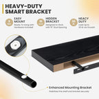 16 Inch Floating Shelves, 9.3" Deep Floating Shelf Wall Mounted, 16" Wall Shelves, Rustic Deep Bookshelf, Large Display Shelves & Storage Shelves for Bedroom, Living Room, Black, Set of 2