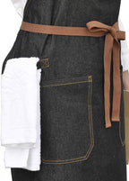Denim Chef Apron with Pockets, Mens Womens Professional Kitchen Bib Black Apron for Cooking Grill BBQ Server, with Towel Loop and Adjustable Neck Straps