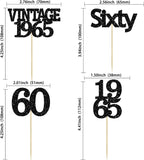 Gyufise 24Pcs Vintage 1965 Cupcake Toppers Cheers to 60 Fabulous Sixty Cupcake Picks Decorations for 60th Birthday Wedding Anniversary Party Cake Decorations Supplies Black