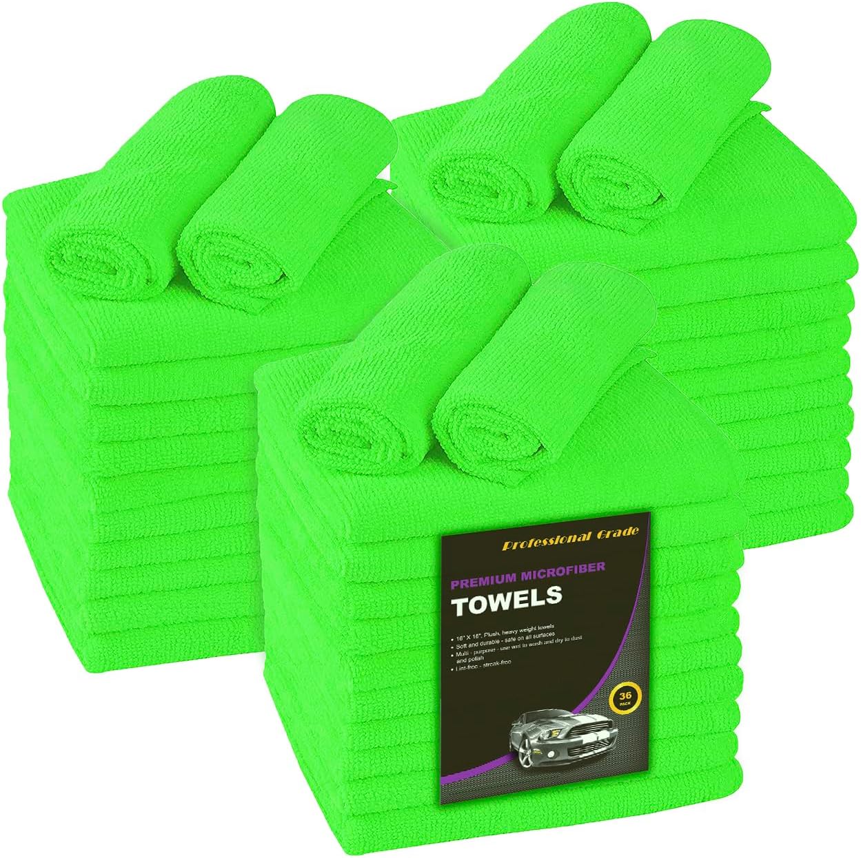 Blue Horizon Large Microfiber Cleaning Towels, 36-Pack Wash Cloths, Ultra Soft Plush Microfiber Cleaning Cloth, Products (Green, 16" X 16")