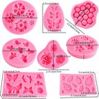 Silicone Mold Flower 8pcs Chocolate Fondant Polymer Clay Candy Gummy Mold,Rose Leaf Butterfly Bee Honey Shaped Silicone Molds for DIY Cake Cupcake Decor Craft