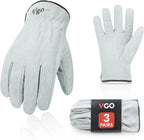 Vgo... 3-Pairs Unlined Cowhide Split Leather Work and Driver Gloves, for Heavy Duty, Truck Driving, Warehouse, Gardening, Farm (Size XL, White, CB9501)