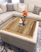 Square Ottoman Table Tray 24" - Rustic Wooden Serving Tray for Farmhouse Decorative Oversized Coffee Table Trays Living Room Kitchen Counter Breakfast Nature