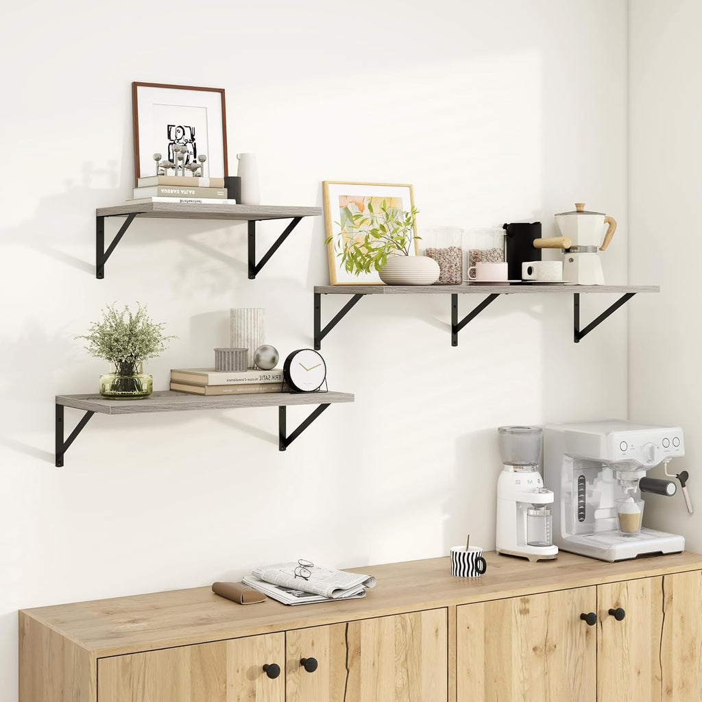 Dreamland Deep Floating Shelves for Wall, Grey Wood Wall Mounted Shelves, Large Floating Shelf 12 * 24 inchSet of 2 for Bookshelf Living Room Bedroom Home Office Bathroom