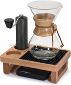 Coffee Organizer Station Oak Wooden Riser Display Stand, for Pour Over & Espresso Tools, Fits Chemex, Bodum, COSORI, Moka Pot, Manual Coffee Grinder, Coffee Scale, with Black Coffee Mat for Countertop
