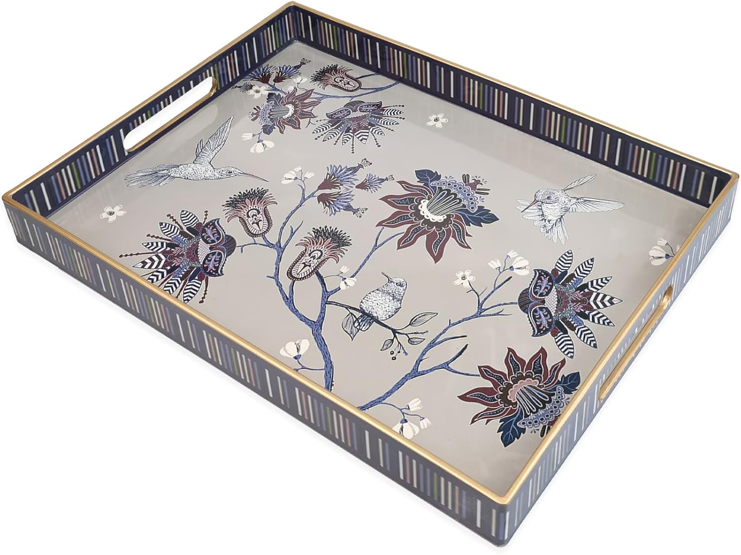 Rectangle Plastic Serving Tray with Handles, Elegant Decorative Tray for Coffee Table, Ottoman, Living Room, Kitchen, Outdoor Use. 12"*16"*1.6" A