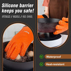 Walfos Silicone BBQ Gloves - Heat Resistant Grilling Gloves Set with Pork Shredder Claws & Brush, Non-Slip Kitchen Silicone Oven Mitt with Protective Cotton Layer, Suit for Indoor & Outdoor, Orange