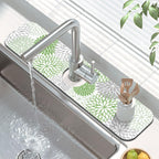 Findosom 2PCS 16" x 24" Dish Drying Mat & 24" x 5.5" Sink Splash Guard, Super Absorbent & Cuttable Dish Mat Drying Kitchen Mat with Green Floral, Hide Stain Drying Mat for Kitchen Counter