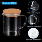 PATIKIL 350ml Glass Measuring Cup, 3.3 Borosilicate Glass Graduated Black Printed Scale Liquid Measure Cups Beaker with Wood Lid and V-Shaped Spout for Kitchen