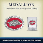 Heritage Pewter University of Arkansas Square Shot Glass | Hand-Sculpted 1.5 Ounce Shot Glass | Intricately Crafted Metal Pewter Alma Mater Inlay