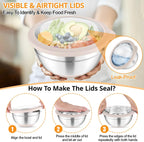 TeamFar Mixing Bowls, 5PCS Stainless Steel Serving Salad Bowls with Lids, For Kitchen Mixing/Baking/Storing/Prepping, Visible & Airtight, Non-Slip Bottom - 4.6/3.5/1.5/1 / 0.7 QT, Khaki