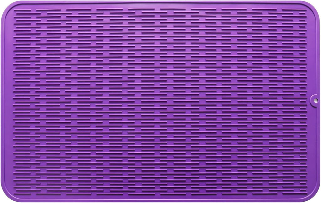 Silicone Dish Drying Mat for Multiple Usage,Easy clean,Eco-friendly,Heat-resistant Silicone Mat for Kitchen Counter or Sink,Refrigerator or Drawer Liner Purple 3XL 28 inches x 18 inches