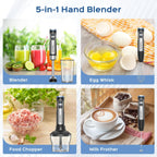 Immersion Blender 5 in 1 Hand Blender, Electric Blenders Max 1000W Heavy Duty Motor, 21 Speed & Turbo Mode Handheld Blender, Milk Frother, Egg Whisk, 800ml Beaker, 600ml Chopper Stainless Steel Blades