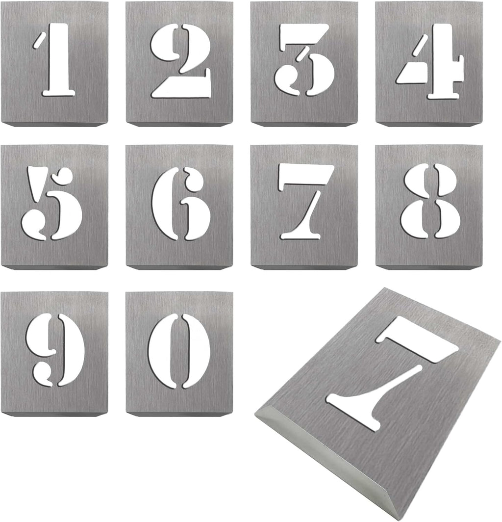 HAUTMEC Vintage Aluminum Numbers Stencils, 0 to 9 Aluminum Stencils & Holder, 2"(50mm) Numbers, Shop Stencil, Advertising Stencilling, Craft-Printing, Reusable HD00002