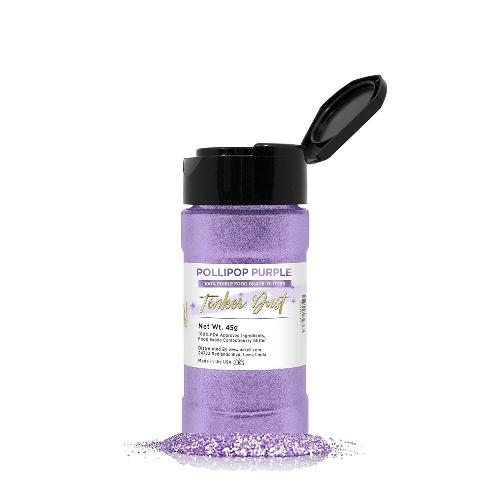 Pollipop Purple BAKELL Edible Glitter, 45 Grams | TINKER DUST Edible Glitter | KOSHER Certified | 100% Edible Glitter | Cakes, Cupcakes, Cake Pops, Drinks, Dessert Vegan Glitter & Dusts (45g Shaker, Pollipop Purple)
