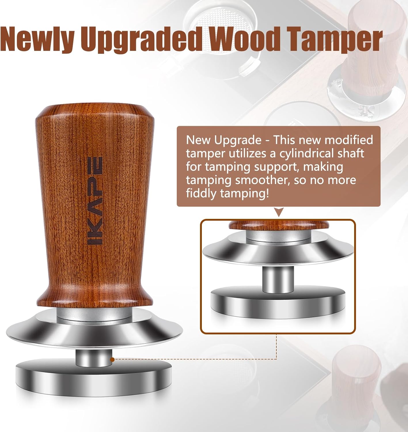 IKAPE 58.35mm Espresso Coffee Tamper, Spring-loaded Calibrated Tamper with Premium Stainless Steel, Newly Upgraded Walnut Tamper Compatible with Over 58MM Espresso Machine Bottomless Portafilter